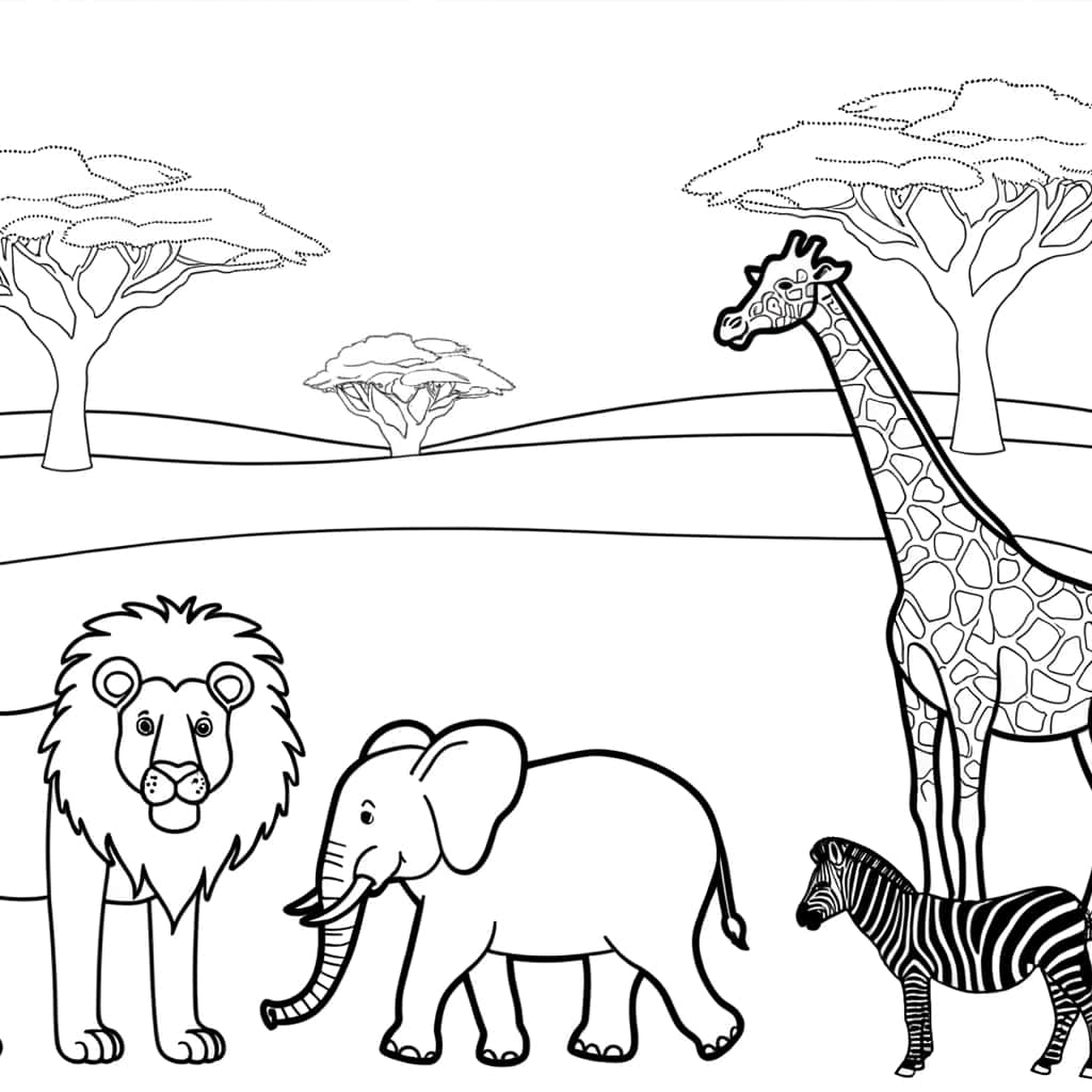 Animaux africains savane coloriage gratuit à imprimer