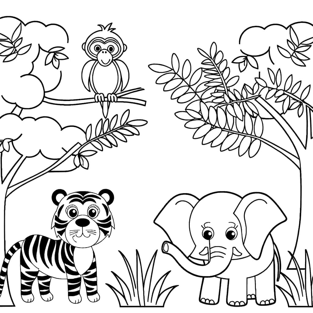 Animaux sauvages jungle coloriage gratuit à imprimer