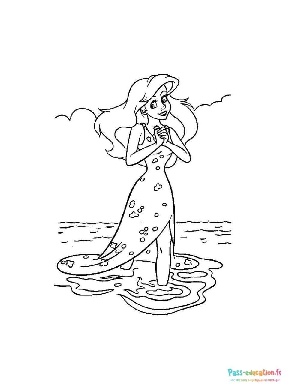 Ariel en promenade coloriage gratuit à imprimer