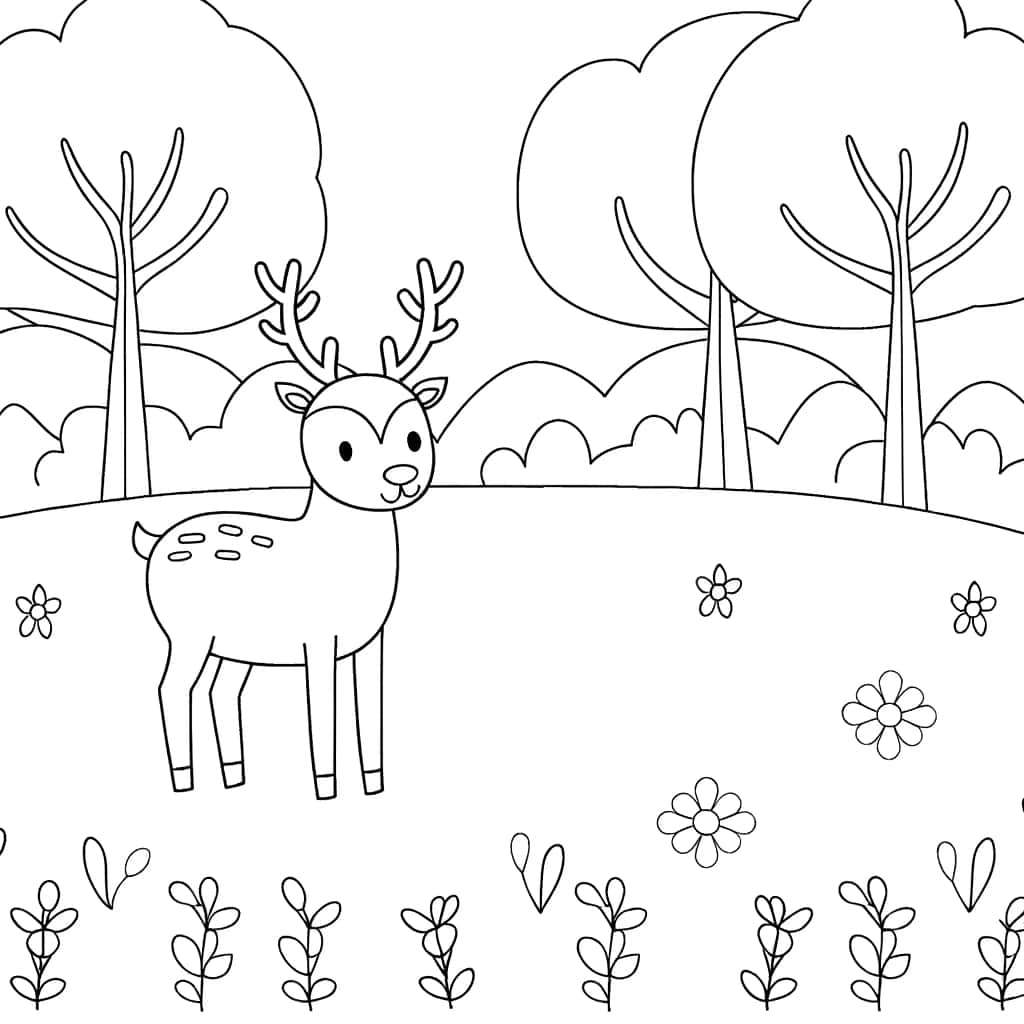 Biche dans forêt coloriage gratuit à imprimer