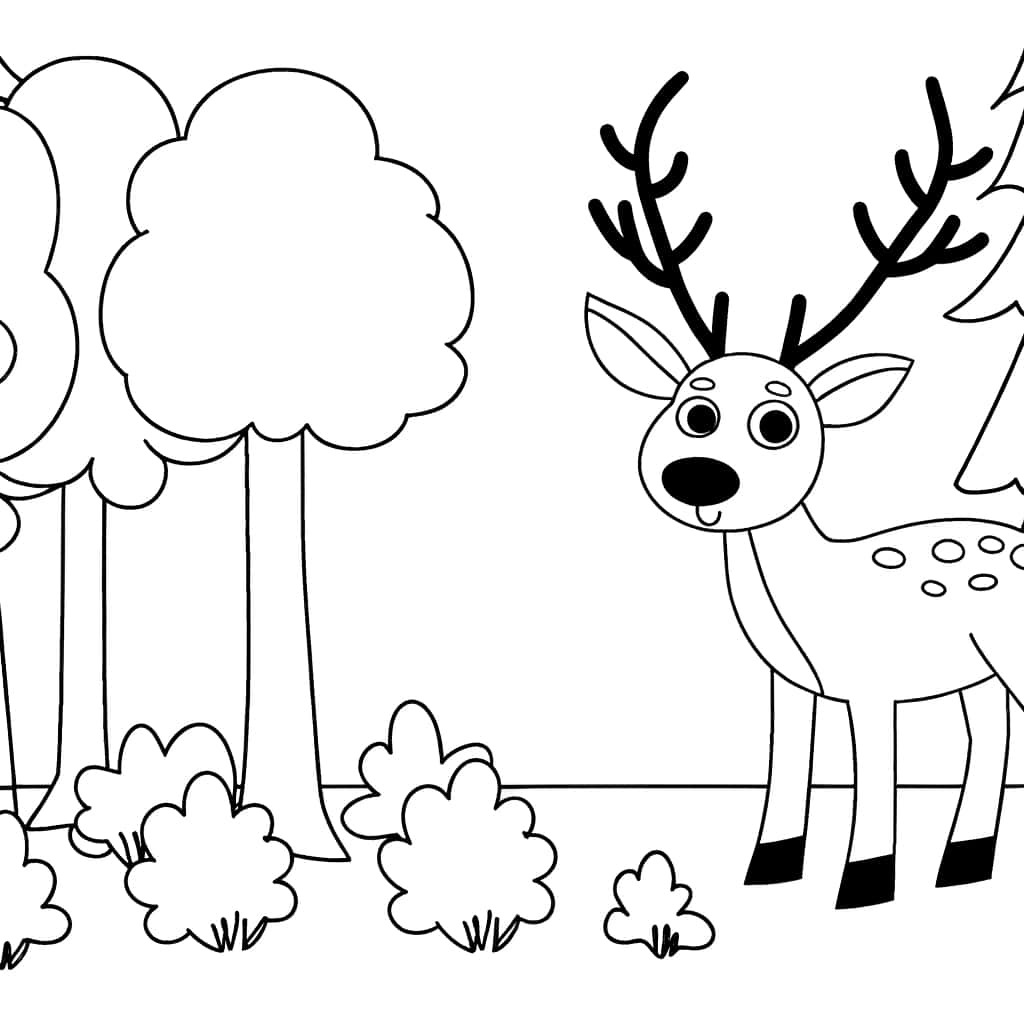 Biche joyeuse forêt coloriage gratuit à imprimer