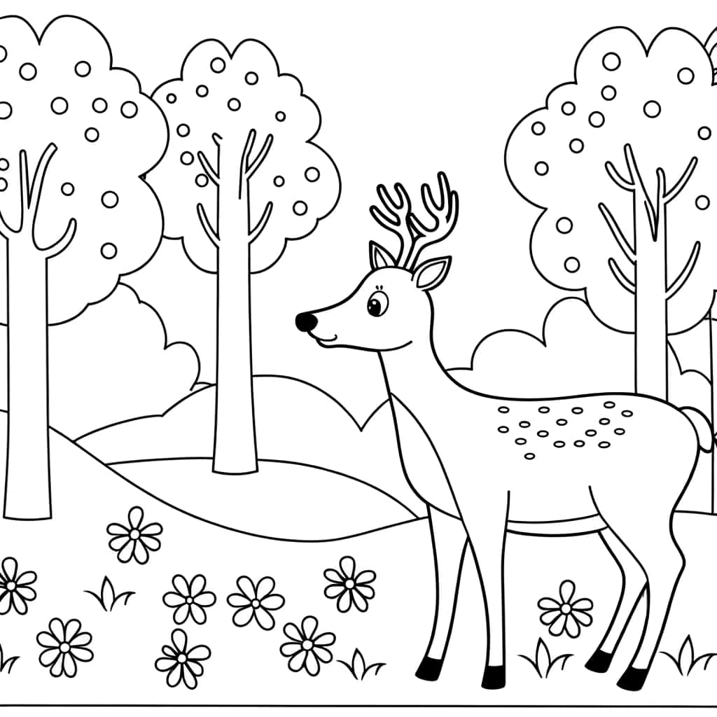 Biche paisible forêt coloriage gratuit à imprimer