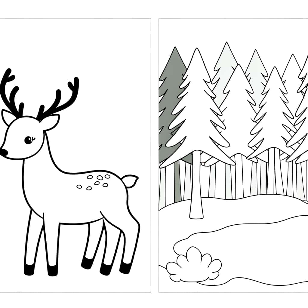 Biche paisible forêt coloriage gratuit à imprimer