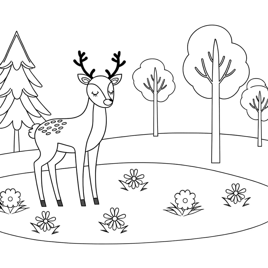 Biche paisible forêt dessin gratuit à imprimer