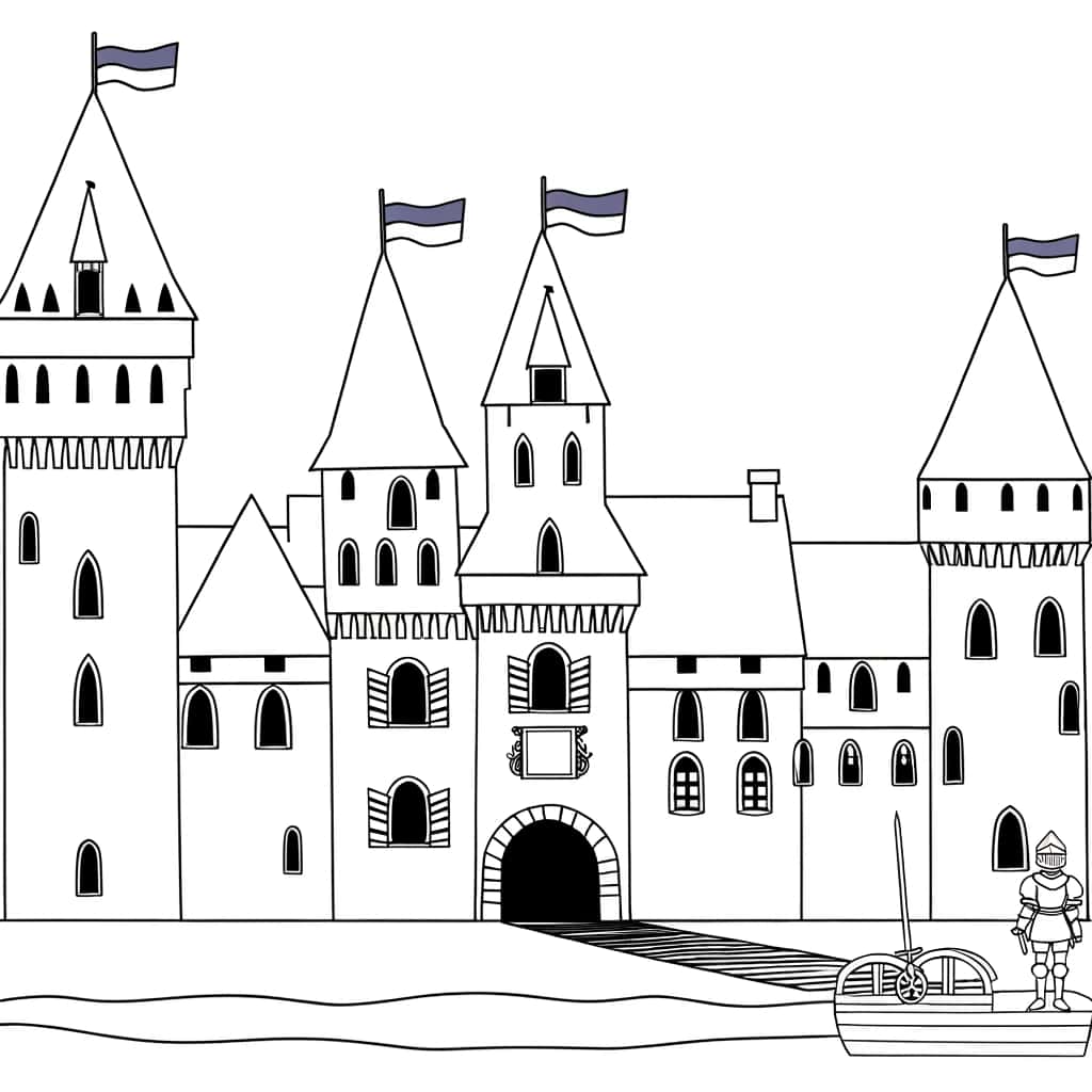 Château fort et chevalier coloriage gratuit à imprimer