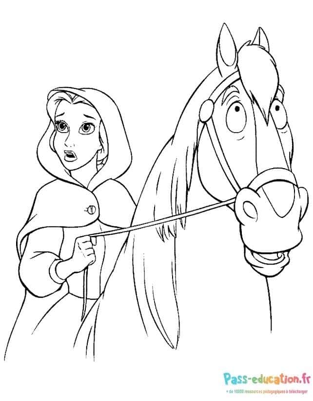 Coloriage Belle et son cheval gratuit à imprimer