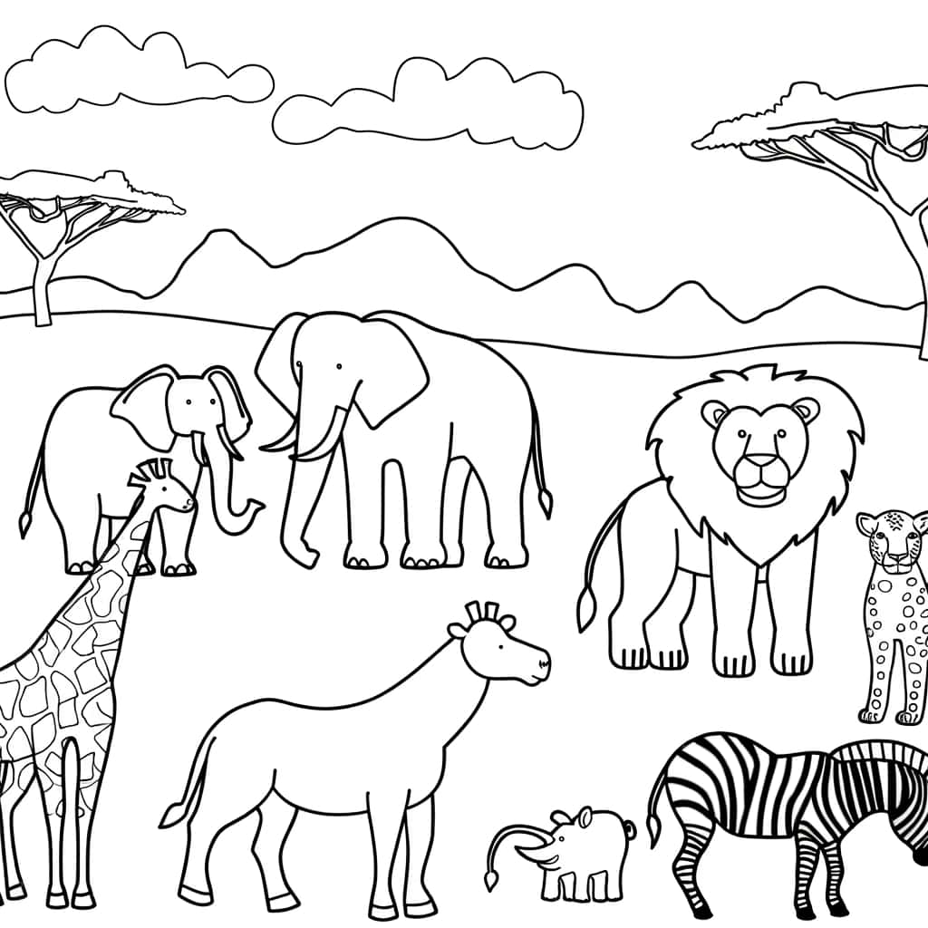 Coloriage détaillé animaux africains gratuit à imprimer