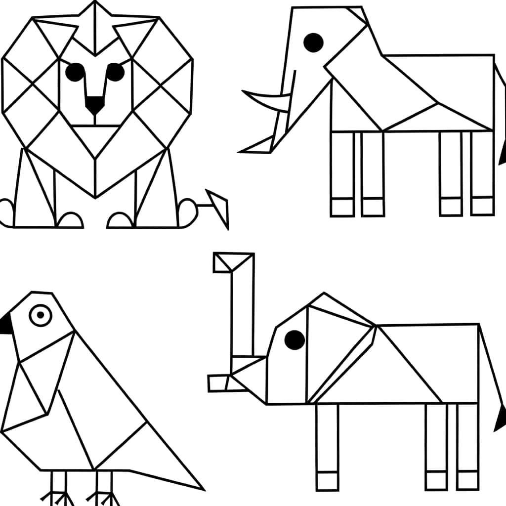 Coloriage détaillé animaux géométriques gratuit à imprimer