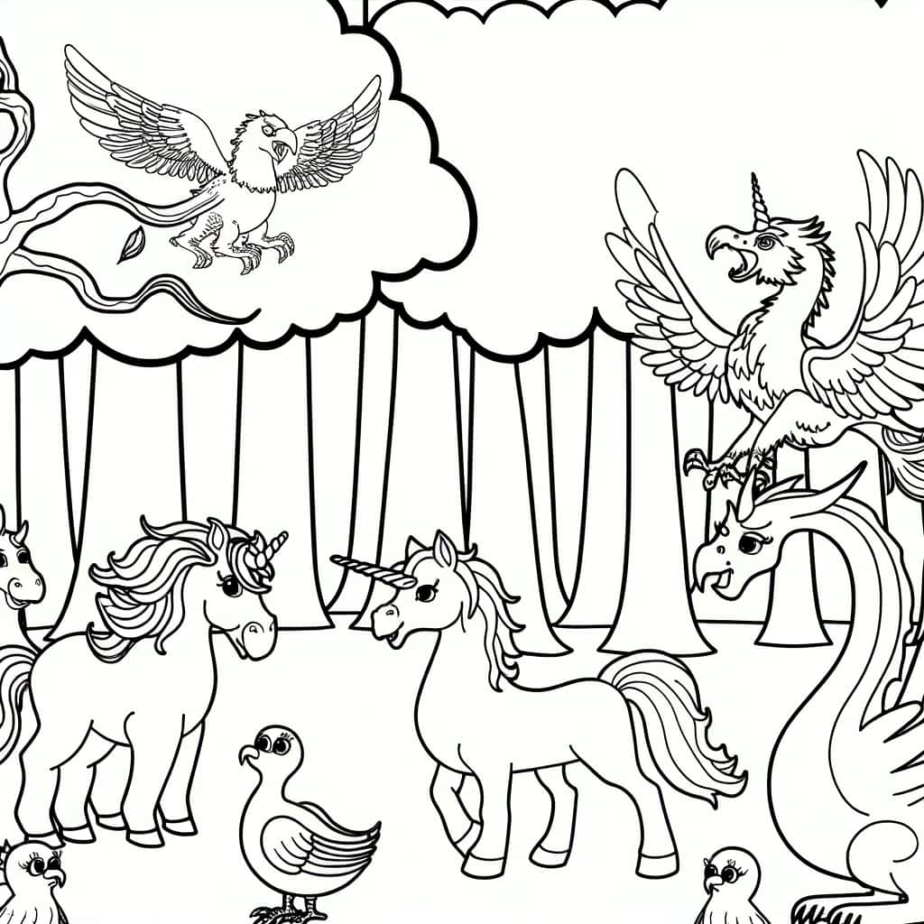 Coloriage détaillé animaux mythiques gratuit à imprimer