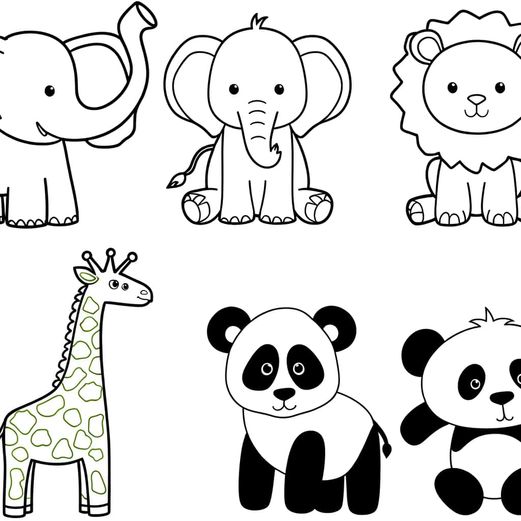 Coloriage détaillé bébés animaux gratuit à imprimer