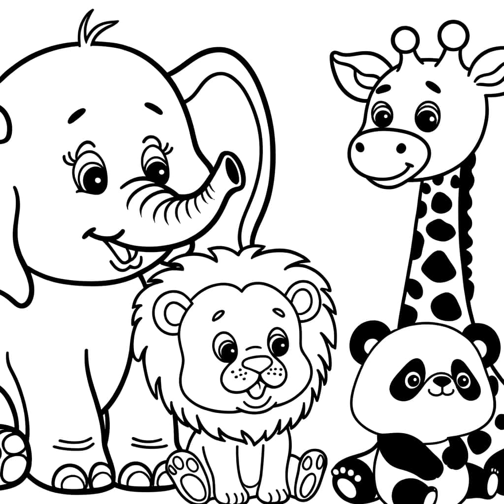 Coloriage détaillé Bébés Animaux gratuit à imprimer