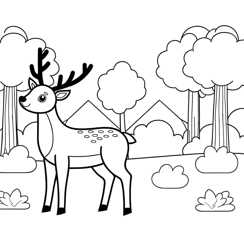 Coloriage détaillé biche en forêt gratuit à imprimer