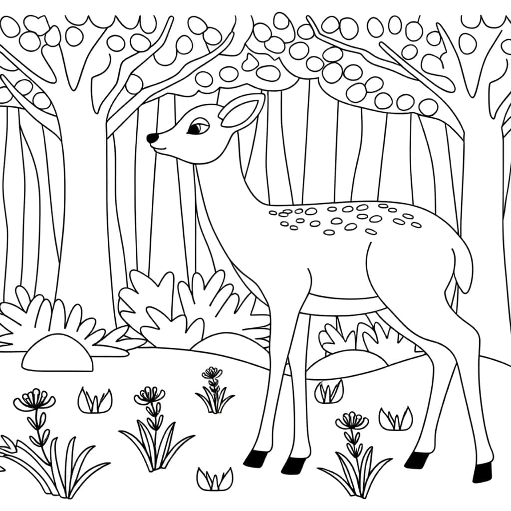 Coloriage détaillé biche forêt gratuit à imprimer