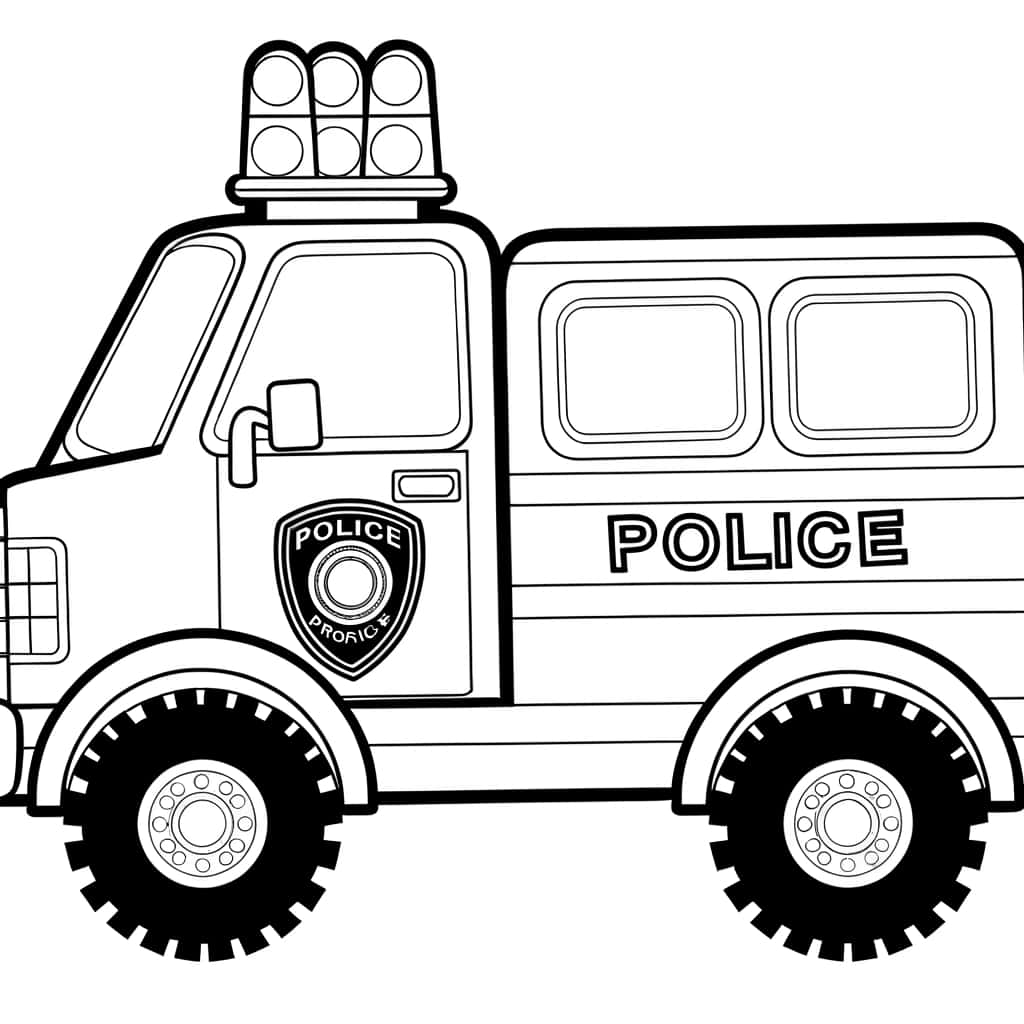 Coloriage détaillé camion de police gratuit à imprimer