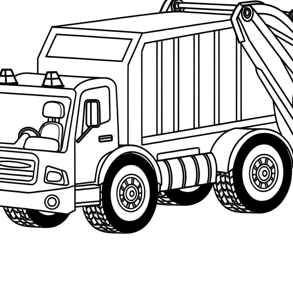 Coloriage détaillé Camion Poubelle gratuit à imprimer