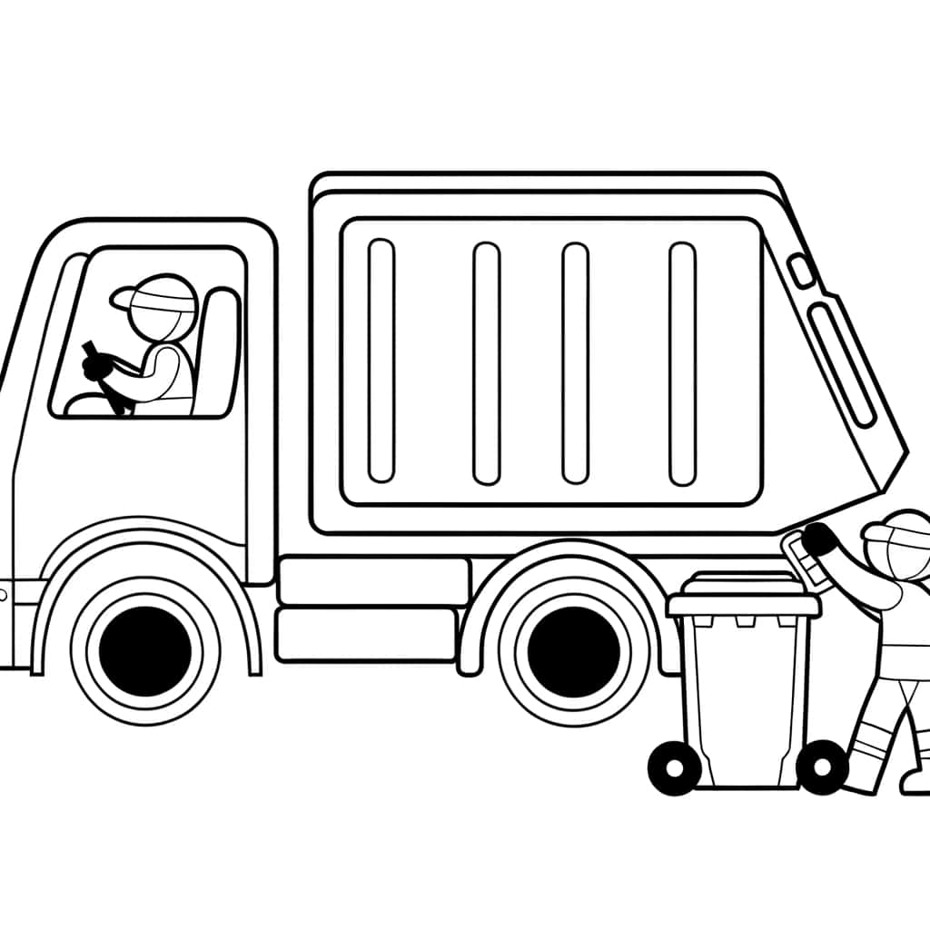 Coloriage détaillé camion poubelle gratuit à imprimer