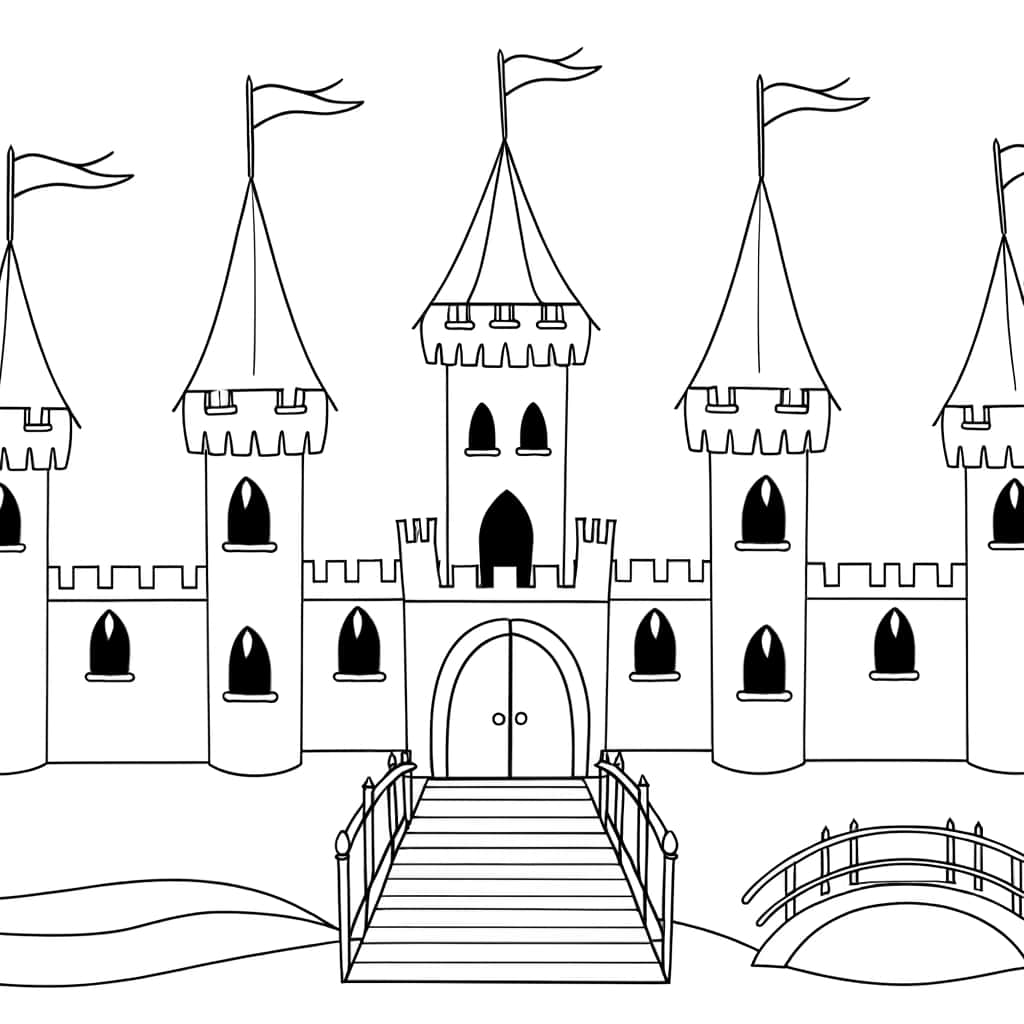 Coloriage détaillé château médiéval gratuit à imprimer