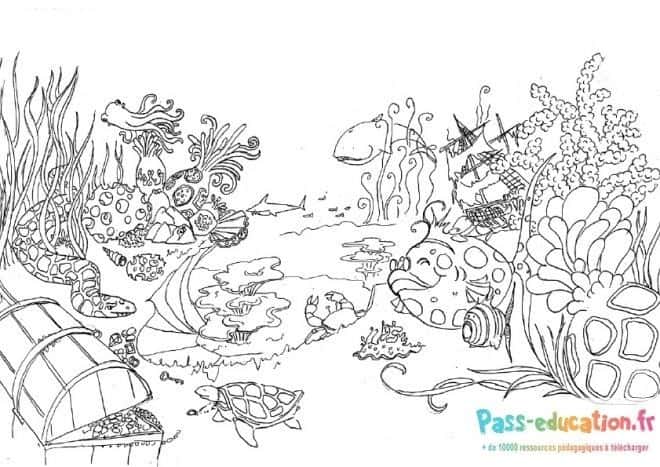 Coloriage fond marin animé gratuit à imprimer