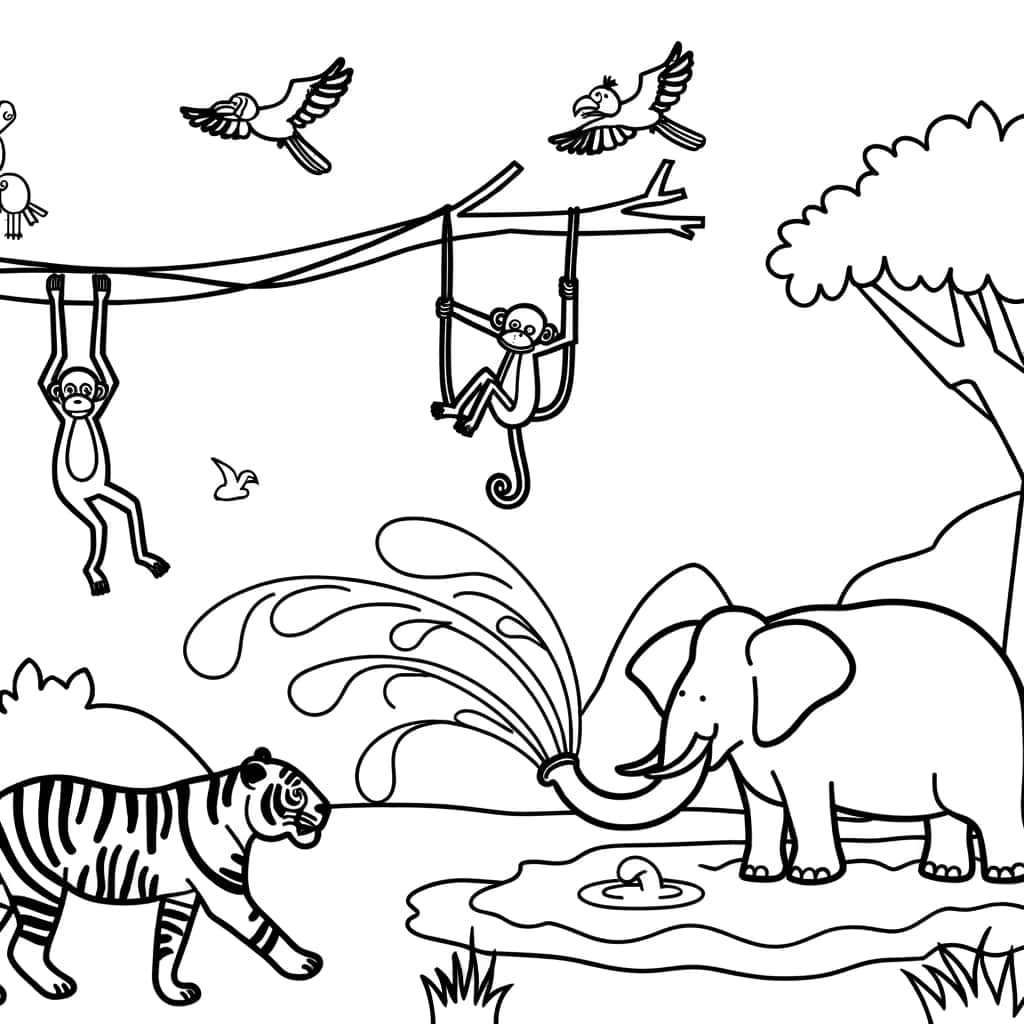 Coloriage jungle animée gratuit à imprimer