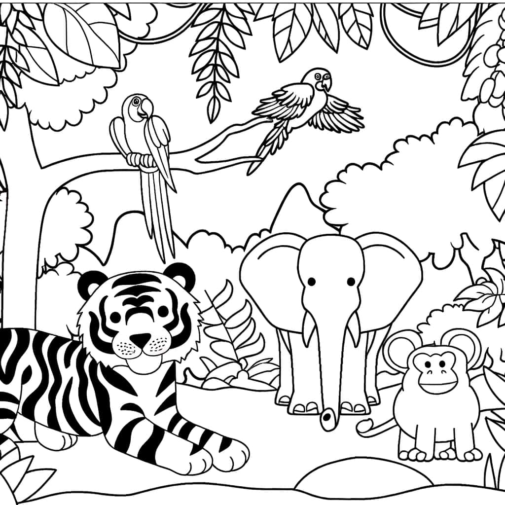 Coloriage jungle animée gratuit à imprimer