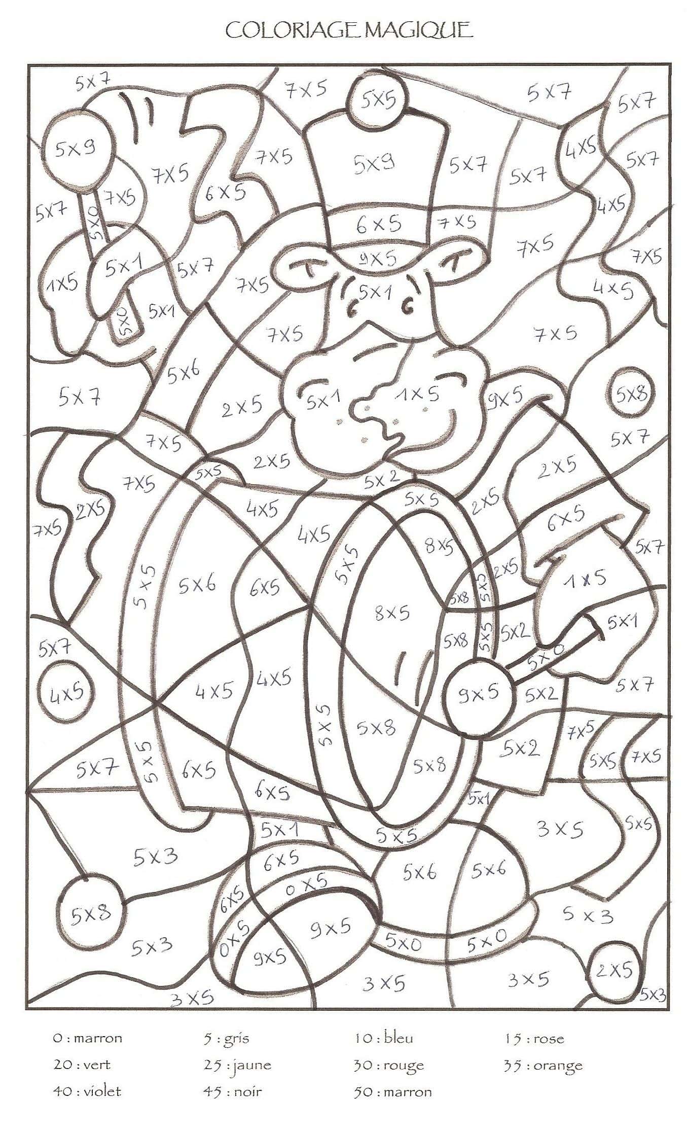 Coloriage magique multiplications gratuit à imprimer