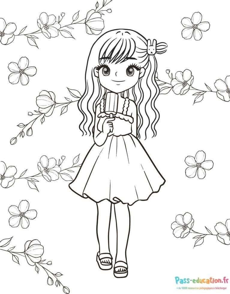 Petite fille et fleurs