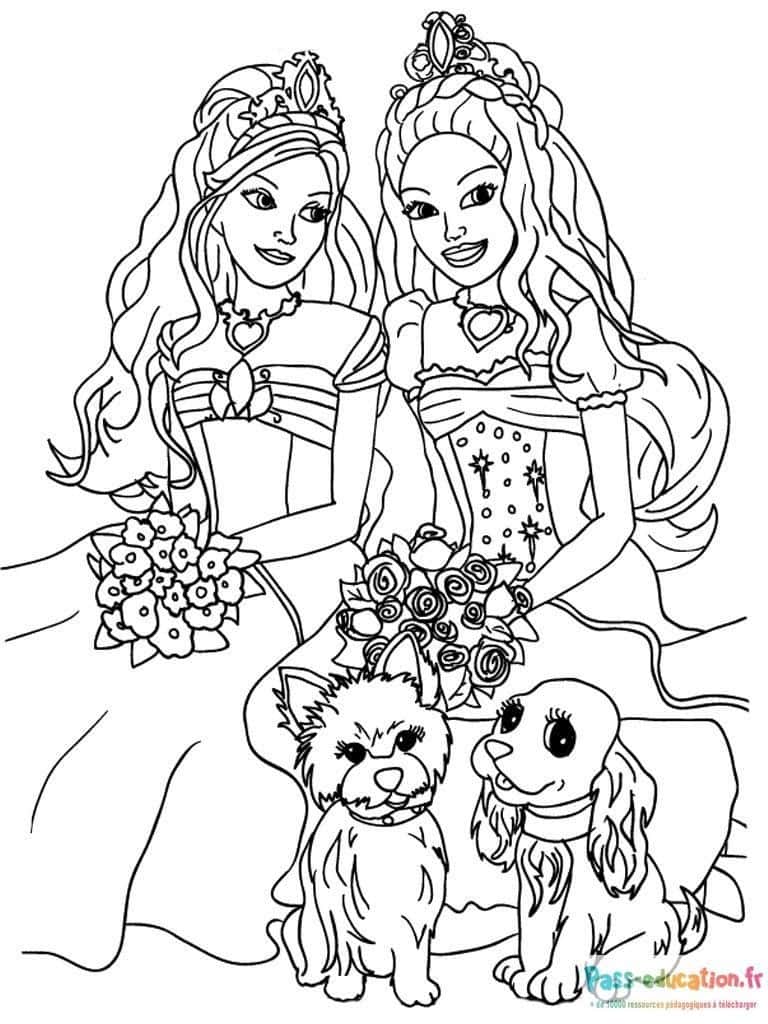 Coloriage princesses et animaux gratuit à imprimer