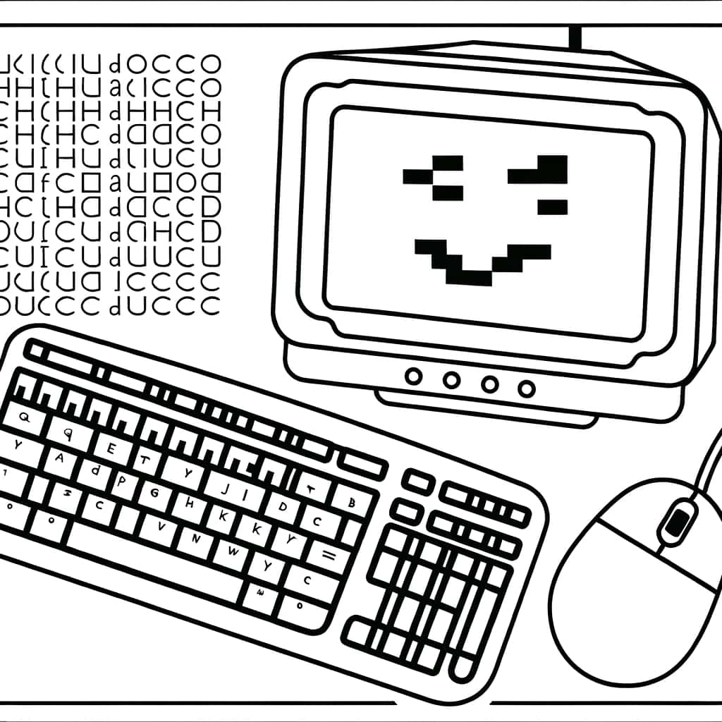 Coloriage souriant ordinateur Ascii Art gratuit à imprimer