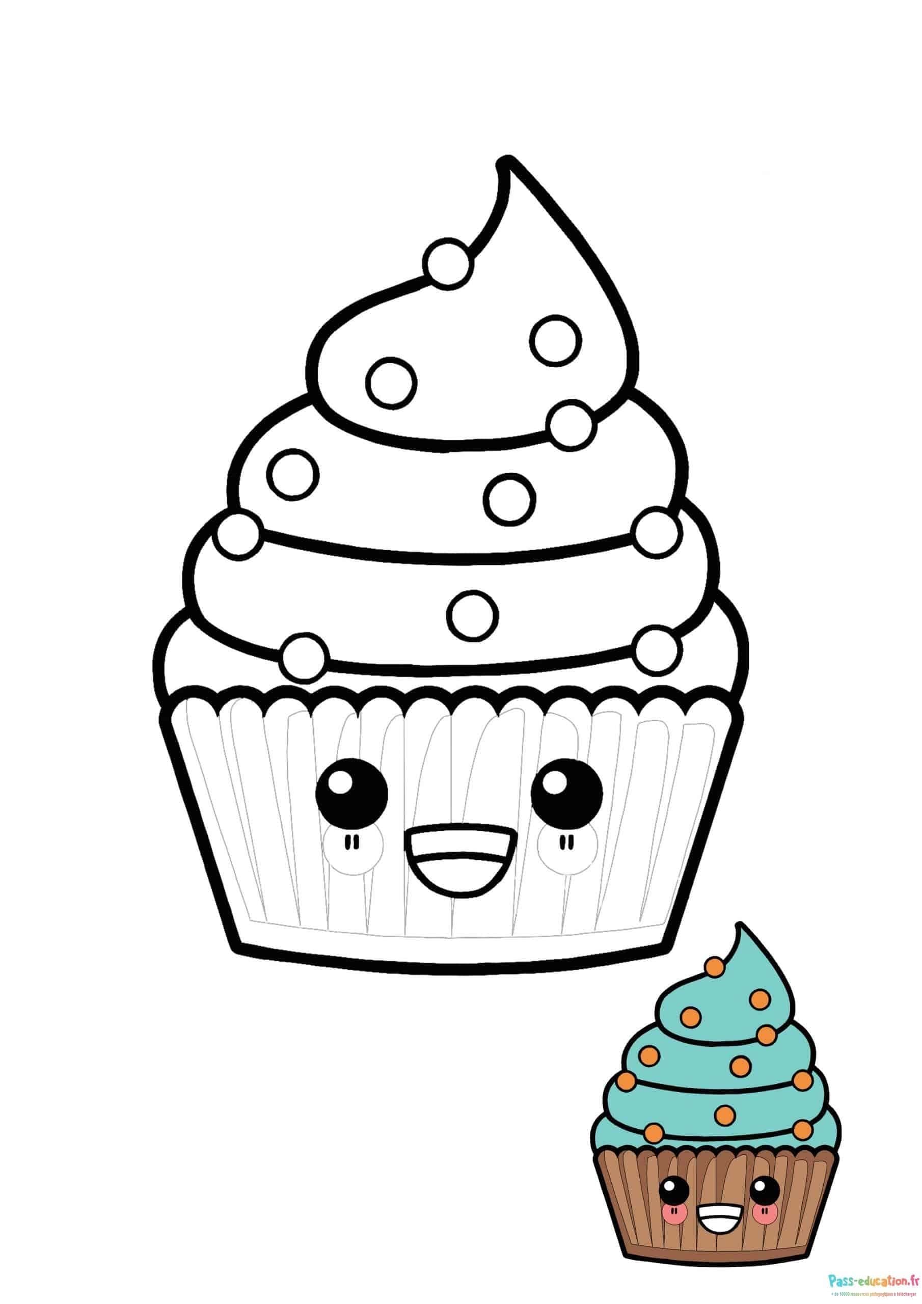 Cupcake Kawai souriant gratuit à imprimer