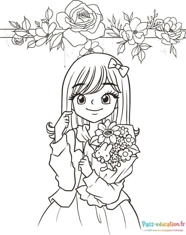 Fille avec bouquet