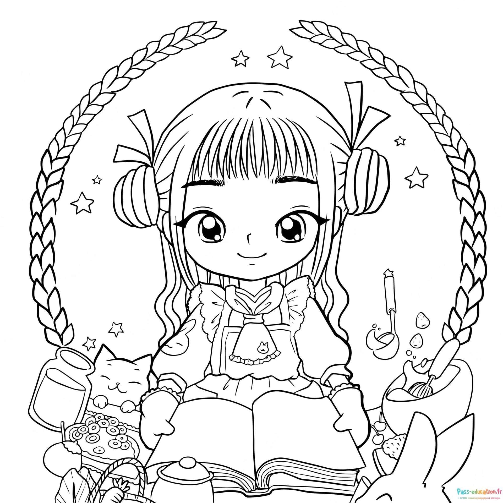 Jeune fille manga avec casque gratuit à imprimer