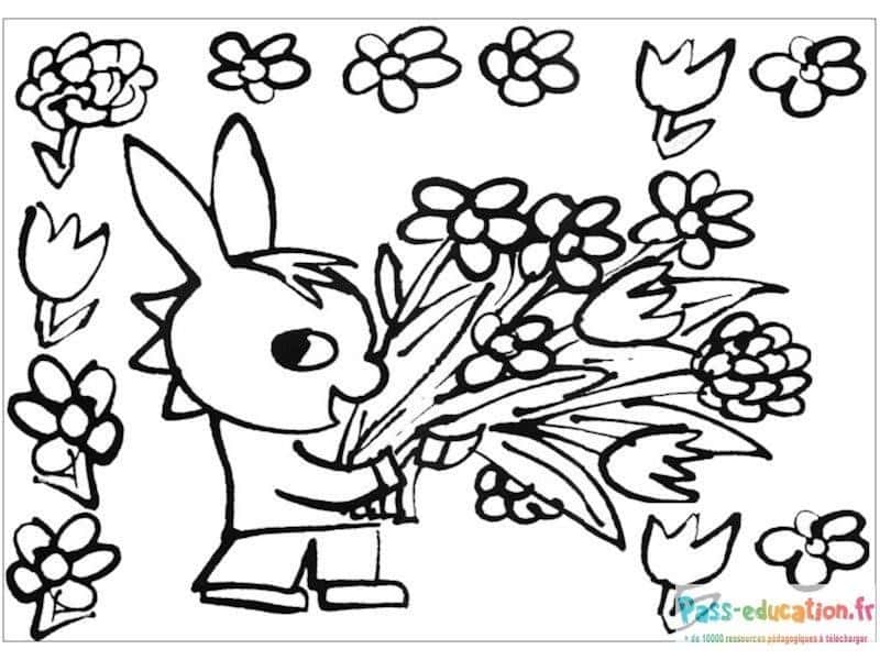 Lapin cueillant des fleurs