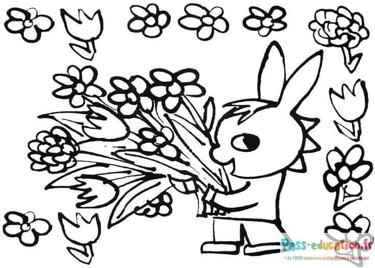 Lapin cueille fleurs