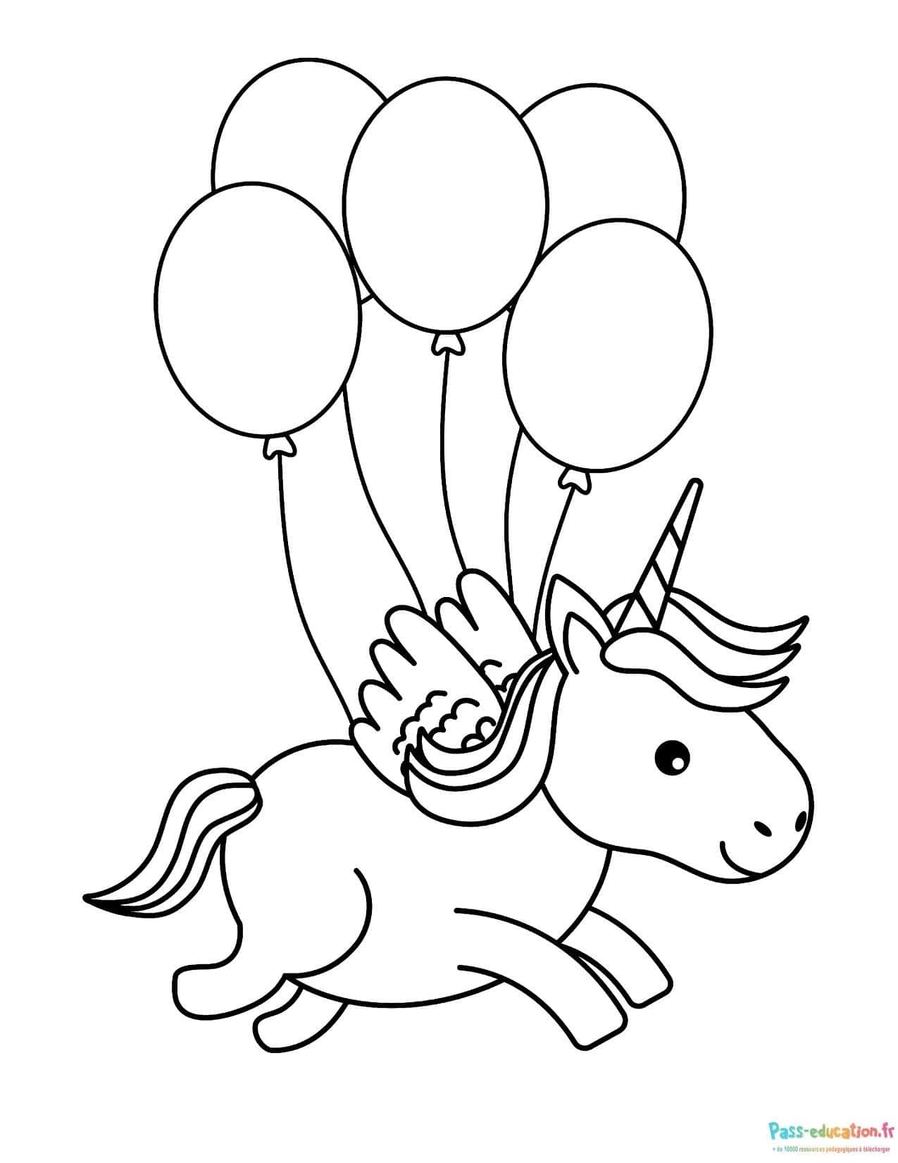 Licorne avec ballons dessin gratuit à imprimer