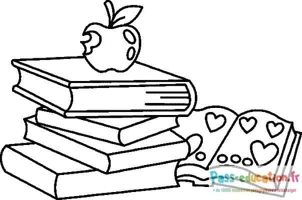 Livres scolaires et pomme gratuit à imprimer