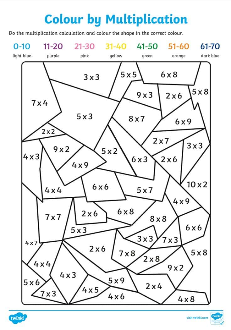 Multiplication créative avec couleurs, gratuit à imprimer