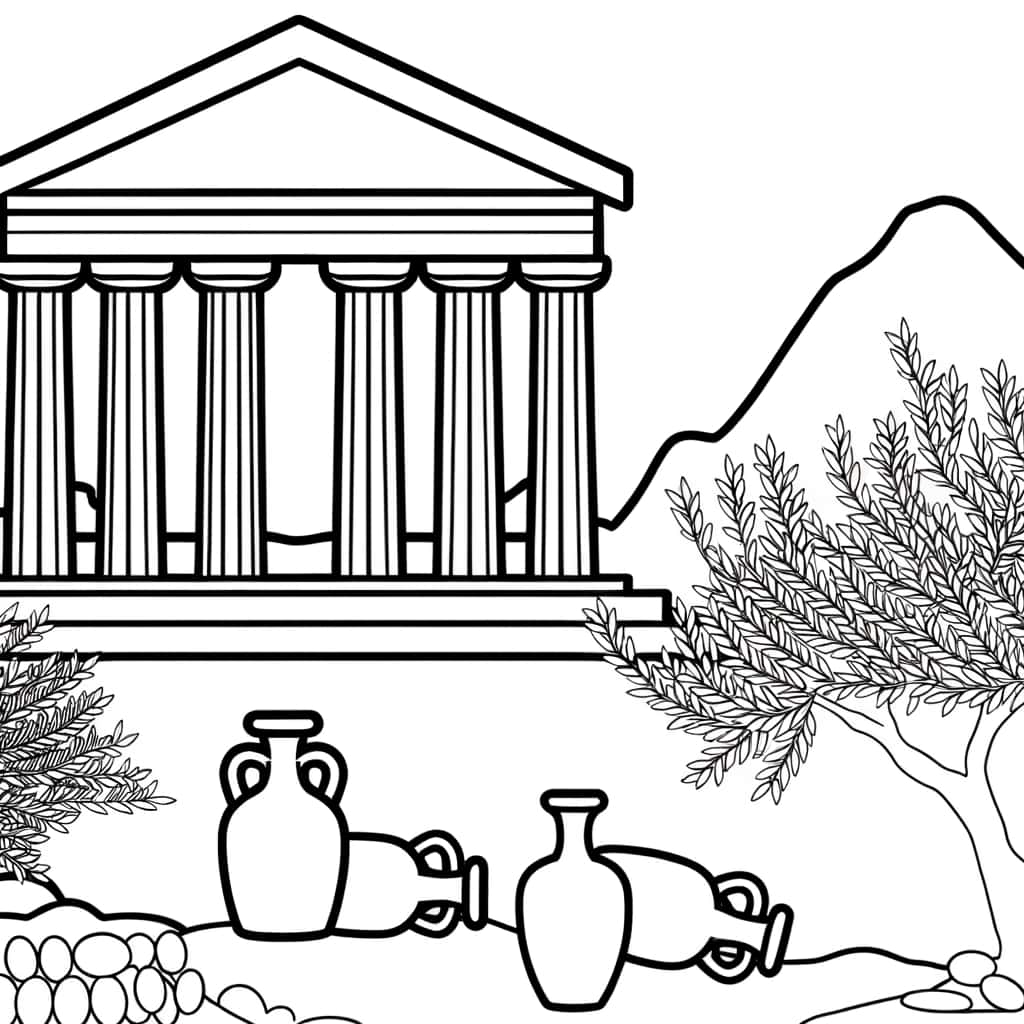 Temple grec antique coloriage gratuit à imprimer