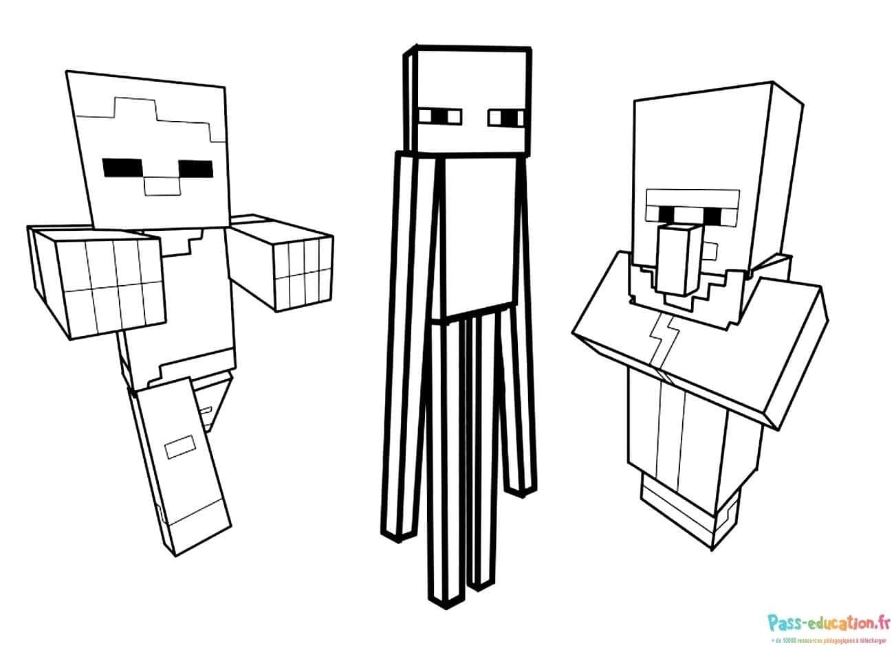 Trio Minecraft à colorier gratuitement à imprimer